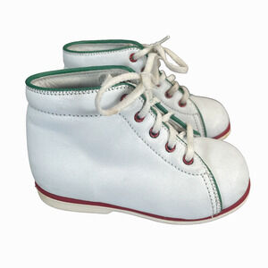 Babybotte Leather Toddler Shoes White Green Red Stitching Rubber Sole 20 France